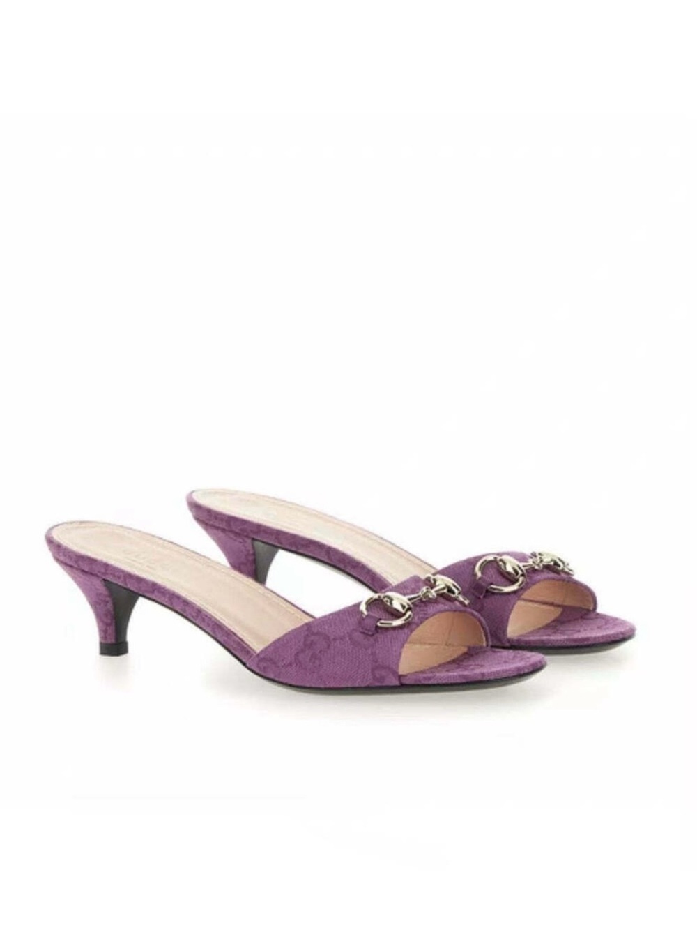 Gucci GG Monogram Canvas Horsebit Kitten Heel Mules